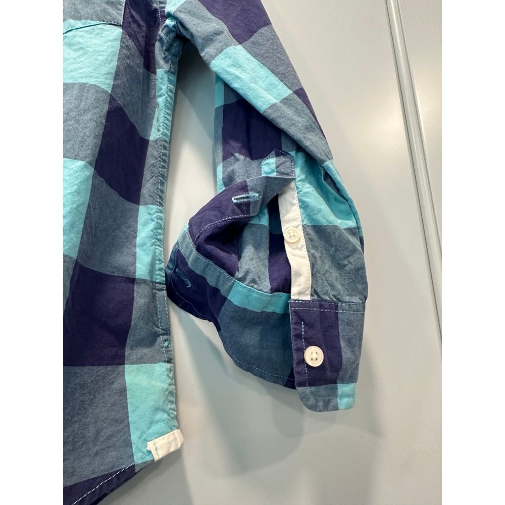 Crewcuts blue plaid button down collar boys top 4/5 Euc - Picture 2 of 4